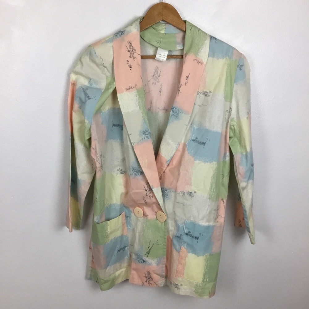 Vintage 80/90s Pastel Color Block Cotton Blazer Made In France aprox Med